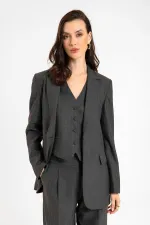 Antioch Anthracite Women's Single Button Striped Blazer Jacket
