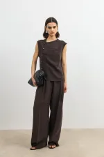 Pantalon large pour femme Antioch en mélange de lyocell marron foncé