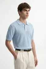 T-shirt homme à col polo texturé en maille bleue Antioch