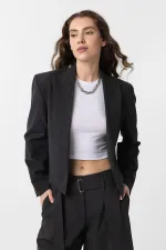 Antioch Anthracite Relax Fit Buttonless Crop Women's Blazer Jacket