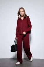 Ensemble pull à capuche bordeaux Antioch et pantalon large en maille