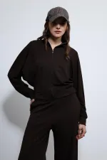 Antioch Kahve Geniş Paça Çizgili Eşofman Takım