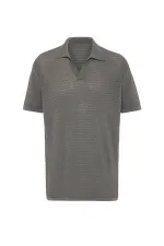 Antioch Grey Polo Collar Textured Men's Knit T-Shirt