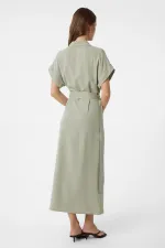 Antioch Khaki Linen Blend Belted Women's Dress