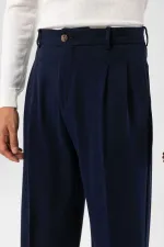 Pantalon homme Antioch bleu marine foncé, taille haute, plissé, coupe décontractée