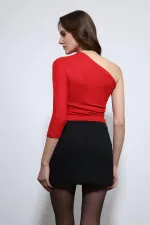Antioch Red Asymmetrical Collar Top
