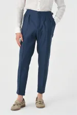 Antioch Indigo High-Waisted Pleated Linen Men's Trousers