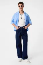 Jean Antioch bleu marine foncé, taille haute, coupe décontractée pour homme