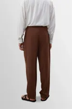 Pantalon pour homme Antioch Coffee en lin mélangé plissé taille haute