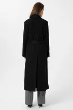 Antioch Siyah Kadın Kuşaklı Kruvaze Kaban