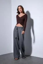 Antioch Kahve Kruvaze Kadın Bluz