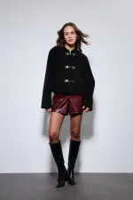 Antioch Siyah Süslü Düğmeli Suni Kürk Ceket