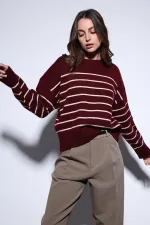 Antioch Bordo Çizgili Triko Kazak