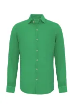 Chemise homme Antioch vert pistache avec bouton au col, 100 % lin