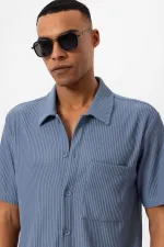 Antioch Indigo Corduroy Short-Sleeved Men's Shirt