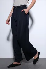 Antioch Lacivert Pileli Palazzo Kadın Pantolon