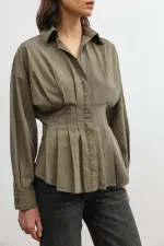Antioch Haki Pilili Poplin Kadın Gömlek