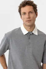 T-shirt homme Antioch gris à col contrastant et texture interlock