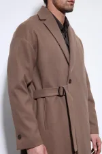 Manteau oversize pour homme Antioch marron clair avec ceinture