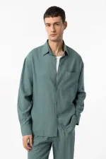 Chemise homme Antioch Green en lin mélangé coupe décontractée