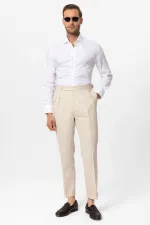 Pantalon homme Antioch Stone taille haute en lin mélangé à double ourlet