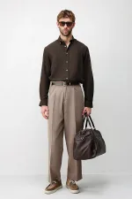 Antioch Dark Brown Linen Blend Relaxed Fit Men's Shirt