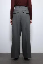 Antioch Gri Çizgili Geniş Paça Pantolon