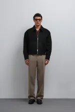 Antioch Siyah Fermuarlı Suni Süet Erkek Mont