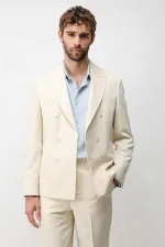 Antioch Ekru Kruvaze Relaxed Fit Erkek Blazer Ceket Antioch Ekru Kruvaze Relaxed Fit Erkek Blazer Ceket