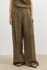 Pantalon large pour femme Antioch en mélange de lyocell kaki