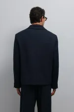 Antioch Lacivert Kruvaze Relax Crop Fit Blazer Ceket