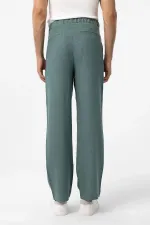 Antioch Green Linen Blend Baggy Men's Pants with Belt