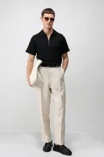 Antioch Siyah Dokulu Örme Polo Yaka Erkek T-Shirt