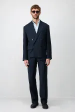 Veste blazer homme Antioch Navy Relax Fit en lin mélangé