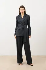 Antioch Füme Vücuda Oturan Kuşaklı Kadın Blazer Ceket