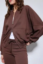 Antioch Kahve Bomber Ceket Ve İspanyol Paça Eşofman Takım