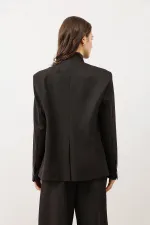 Antioch Kahve Dik Yaka Kadın Blazer Ceket