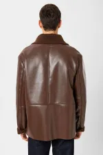 Veste croisée en similicuir pour homme Antioch avec doublure couleur café