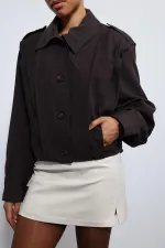 Antioch Koyu Kahve Pile Detaylı Dik Yaka Mont