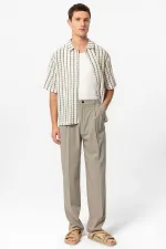 Antioch Khaki Striped Knitted Short-Sleeved Men's Shirt