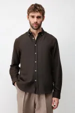 Antioch Dark Brown Linen Blend Relaxed Fit Men's Shirt