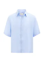 Antioch Bebe Mavi 100% Keten Relaxed Erkek Gömlek