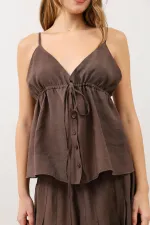 Antioch Kahve Büzgülü Kadın Top