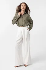 Chemise courte en popeline kaki Antioch pour femme