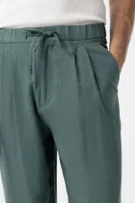 Antioch Green Linen Blend Baggy Men's Pants with Belt