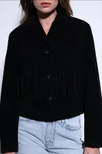 Antioch Siyah Püskül Detaylı Süet Kadın Ceket