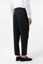 Antioch Lacivert Yüksek Bel İtalyan Kalıp Pileli Erkek Pantolon