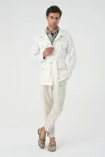 Veste de saison en lin écru pour homme avec ceinture Antioch