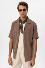 Antioch Kahve Apaş Yaka Kare Örme Erkek Gömlek