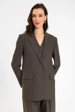Veste blazer rayée à un bouton pour femme Antioch Coffee